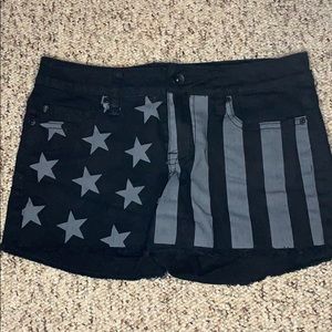 Black Denim Flag Shorts